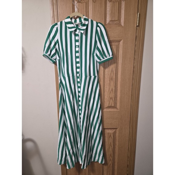 Boden Dresses & Skirts - Boden Dress Womens Size US 6R Green White Striped Button Up Midi Shirt